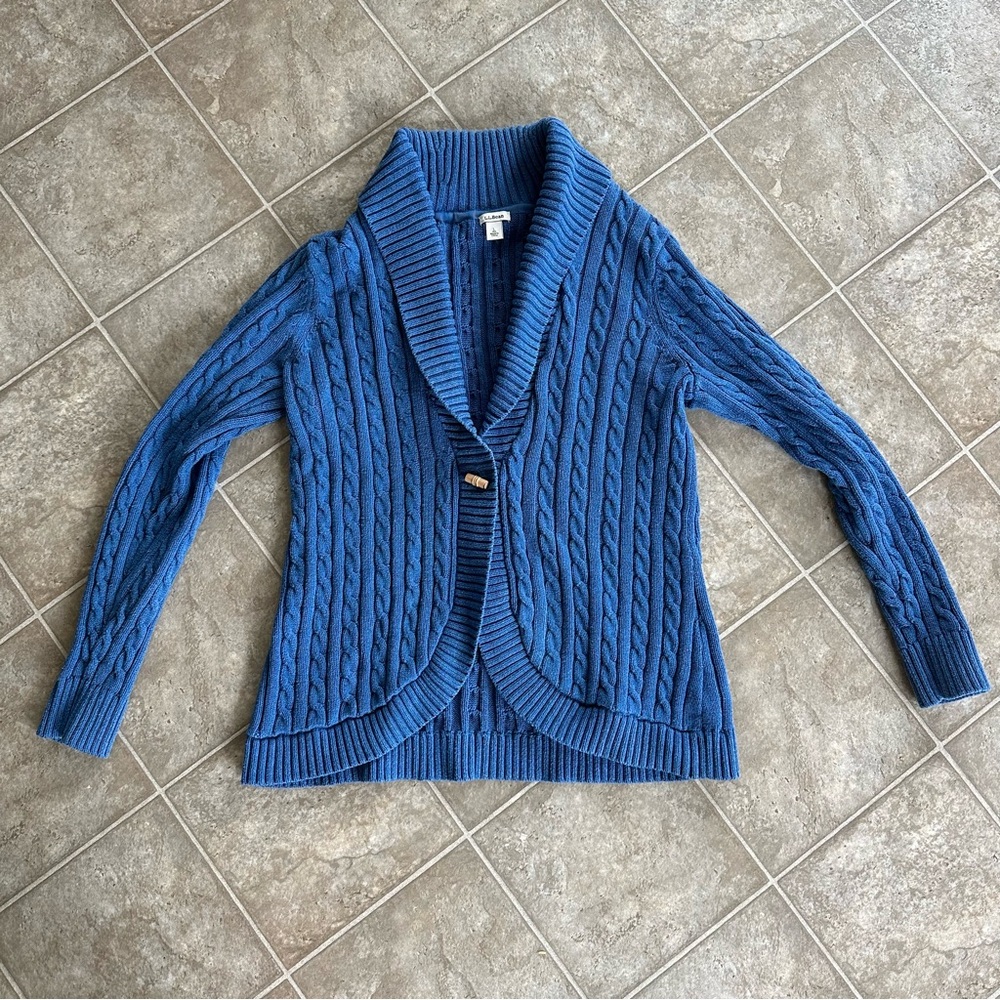LL Bean Shawl Collar Cardigan, size L cornflower blue